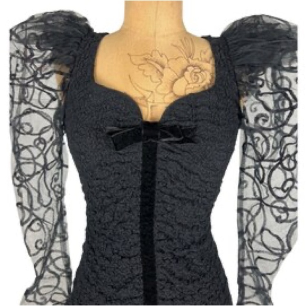 Vintage Climax Dress Women’s Small Karen Okada David Howard Lace Ruched Bow